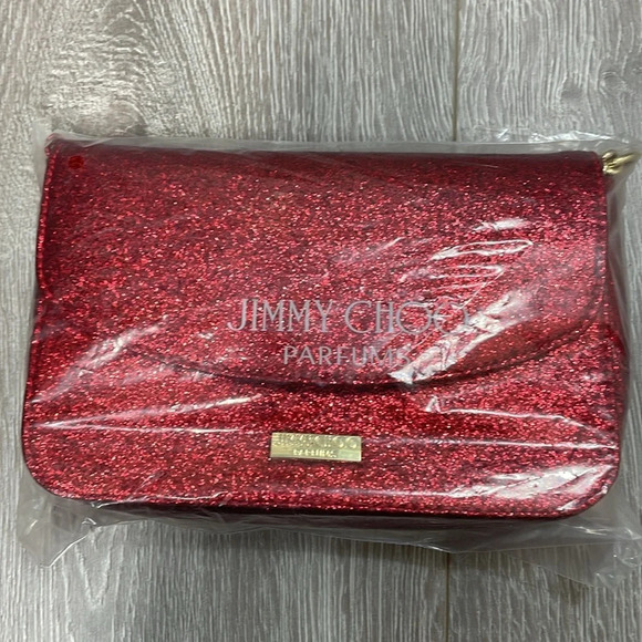 NWT Jimmy Choo Parfums Limited Edition Shimmering Red Glitter Crossbody Clutch - Picture 9 of 9